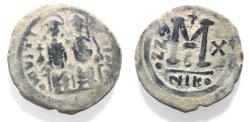 Ancient Coins - AS FOUND: BYZANTINE. Justin II with Sophia, 565 - 578 AD. AE FOLLIS