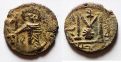 World Coins - ISLAMIC, Umayyad Caliphate (Arab–Byzantine coinage). Circa 680s-700/10. Æ Fals . ‘TIBERIAS’ mint,