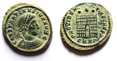 Ancient Coins - BEAUTIFUL DESERT PATINA. CONSTANTINE II AE FOLLIS. CAMP GATE