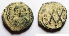 Ancient Coins - BYZANTINE. MAURICE TIBERIUS AE HALF FOLLIS