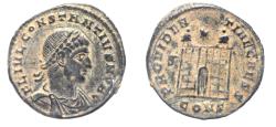 Ancient Coins - AS FOUND. CONSTANTIUS II AE FOLLIS. CAMP GATE