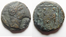 Ancient Coins - Judaea. Herodian dynasty. Agrippa I with Caligula (37-43 CE). AE 23mm, 12.23g. Caesarea Maritima mint. Struck in regnal year 7 (42/3 CE).