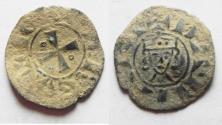 Ancient Coins - NICE QUALITY. AS FOUND: CRUSADERS, Latin Kingdom of Jerusalem. John of Brienne. 1210-1225. BI Denier 