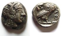 Ancient Coins - Extremely rare and possibly unpublished issue: Philistia. Gaza. AR drachm (15mm, 3.76g) imitating types of Athens. Struck late fifth-early fourth century BC.