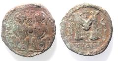 Ancient Coins - AS FOUND: BYZANTINE. JUSTIN II & SOPHIA . AE FOLLIS COIN
