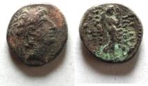 Ancient Coins - Extremely rare and unpublished: Seleukid Kings. Antiochos XII Dionysos (87/6-84/3 BC). AE 15mm, 3.73g. Damascus mint. Struck. c. 87-86/5 BC.