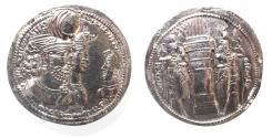 Ancient Coins - SASANIAN KINGS. Vahrām (Bahram) II, with Queen and Prince 4. AD 276-293. AR Drachm