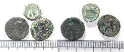 Ancient Coins - LOT OF 3 GREEK COINS. ONE PROVINCIAL FROM TIBERIAS. AS FOUND