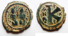 Ancient Coins - BYZANTINE. Justin II with Sophia, 565 - 578 AD, AE Half Follis