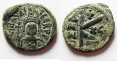 Ancient Coins - BYZANTINE. MAURICE TIBERIUS AE HALF FOLLIS