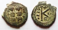 Ancient Coins - BYZANTINE. Justin II with Sophia, 565 - 578 AD, AE Half Follis
