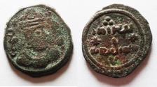 World Coins - Islamic. Umayyad Caliphate. Anonymous Arab-Sasanian. AE pashiz (17mm, 1.90). Tabaristan mint. Struck in AH 93 (AD 711/12).
