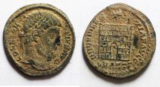 Ancient Coins - AS FOUND. BEAUTIFUL CONSTANTINE I AE FOLLIS. CAMP GATE