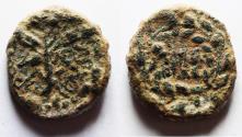 Ancient Coins - BE-HEADER OF JOHN THE BAPTIST: Judaea. Herodian dynasty. Herod Antipas (4 BC-AD 39). AE half denomination (22mm, 8.18).  Tiberias mint. Struck in regnal year 24 (AD 20-21).