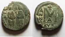 Ancient Coins - Justin II with Sophia, 565 - 578 AD, AE Follis