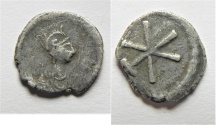 Ancient Coins - BYZANTINE. Anonymous Issues, time of Justinian I, c. 530. AR 1/3 siliqua or scripulum(?) (15mm, 1.02g). Constantinople mint.