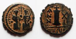 Ancient Coins - BYZANTINE. Justin II with Sophia, 565 - 578 AD, AE DECANUMMIUM