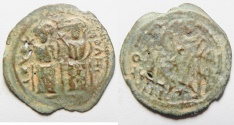 Ancient Coins - Extremely thin and light example: ISLAMIC. Ummayad caliphate. Arab-Byzantine series. AE fals (28mm, 2.33g). Baysan (Scythopolis mint). Struck c. AD 650-700.