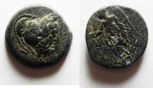 Ancient Coins - HELMETED ZEUS : EXTRAORDINARY NABATAEAN OVER STRUCK ON PTOLEMY III AE 17.