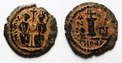 Ancient Coins - BYZANTINE. Justin II with Sophia, 565 - 578 AD, AE DECANUMMIUM