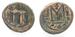 World Coins - ISLAMIC, Umayyad Caliphate. Uncertain period (pre-reform). AH 41-77 / AD 661-697. Æ Fals . Type III. Tabariyya (Tiberias) mint.