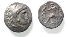 Ancient Coins - Macedonian Kings. Alexander III the great (336-323 BC). AR drachm (17mm, 4.18g). Miletos mint. Struck c. 300-295 BC.