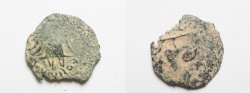 Ancient Coins - JUDAEAN , Herod Archelaus, RARE Barbaric Type. AE PRUTAH