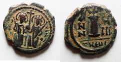 Ancient Coins - BYZANTINE. Justin II with Sophia, 565 - 578 AD, AE DECANUMMIUM