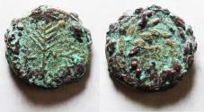 Ancient Coins - AS FOUND: Be-header of John the baptist: JUDAEA, Herodians. Herod III Antipas. 4 BCE-39 CE. Æ FULL Unit. Tiberias mint. Dated RY 37 (33/4 CE).