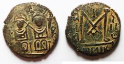 Ancient Coins - ISLAMIC. Umayyad Caliphate. Time of Mu’awiya I ibn Abi Sufyan (AH 41-60 / AD 661-680). AE fals (27mm, 8.50g). Jerash (Gerasa) mint. Arab-Byzantine series.