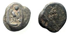 Ancient Coins - Egypt. Lead scarab seal impression (20 mm) Horus eagle l., wearing hedjet crown and with flail ovr shoulder; above, solar disk.