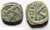 Ancient Coins - BYZANTINE. TIBERIUS II CONSTANTINE. AE HALF FOLLIS