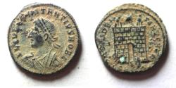 Ancient Coins - ORIGINAL DESERT PATINA: CONSTANTIUS II AE FOLLIS. CAMP GATE