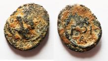 Ancient Coins - Apparently unpublished: ROMAN PROVINCIAL. Syria? Uncertain mint. AE 13mm, 1.00g. Veiled and turreted head of Tyche r. / Date POE (175) above A.