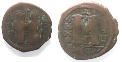 Ancient Coins - BYZANTINE. JUSTIN II & SOPHIA . AE FOLLIS COIN