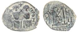 World Coins - AS FOUND: Arab-Byzantine. AE fals. Beisan (Nysa-Scythopolis) mint imitating types of Justin II. AD 566-578.  Follis
