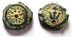 Ancient Coins - LARGE PRUTAH Judaea, Alexander Jannaeus, 103-76 BC, AE Prutah (Biblical Widow's Mites).