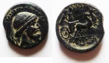 Ancient Coins - BEST EXAMPLE OUT THERE: Parthian Empire. Mithradates I, 165-132 BC. AE tetrachalkon (18mm, 6.60g), Ekbatana mint.