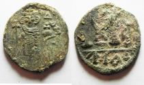 Ancient Coins - 	ISLAMIC. Ummayad caliphate. Uncertain period (pre-reform). AH 41-77 / AD 661-697. Arab-Byzantine series. AE fals. DAMASCUS MINT