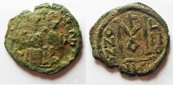 World Coins - 	Arab-Byzantine. AE fals. Beisan (Nysa-Scythopolis) mint imitating types of Justin II at Nicomedia, AD 566-578.