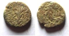 Ancient Coins - BE-HEADER OF JOHN THE BAPTIST: Judaea. Herodian dynasty. Herod Antipas (4 BC-AD 39). AE 15. Tiberias mint.