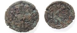 World Coins - AS FOUND: Arab-Byzantine. AE fals. Beisan (Nysa-Scythopolis) mint imitating types of Justin II. AD 566-578. Half Follis