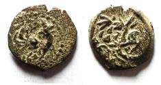 Ancient Coins - OVER-STRUCK: JUDAEA. NICE HASMONEAN AE PRUTAH. HEBREW INSCRIPTION
