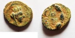 Ancient Coins - Apparently unpublished: ROMAN PROVINCIAL. Syria? Uncertain mint. AE 12mm, 1.06g. Veiled and turreted head of Tyche r. / Date POE (175) above A.