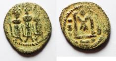 World Coins - ISLAMIC, Umayyad Caliphate. Uncertain period (pre-reform). AH 41-77 / AD 661-697. Æ Fals . Type III. Tabariyya (Tiberias) mint.