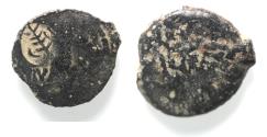 Ancient Coins - COUNTERMARKED: JUDAEA. Tiberius. 14-37 CE. Æ Prutah (16mm, 2.10 g ). Jerusalem mint. Valerius Gratus, prefect. Dated RY 11 (24/25 CE).