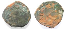 Ancient Coins - BYZANTINE. MAURICE TIBERIUS AE HALF FOLLIS