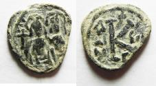 Ancient Coins - UMAYYAD, Arab-Byzantine. NYSA-SCYTHOPOLIS (Beth-Shean). Half-Follis