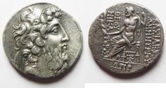 Ancient Coins - GREEK. Seleukid kings. Demetrios II Nikator (second reign, 129-126/5 BC). AR tetradrachm (28mm, 16.02g). Damascus mint. Struck in SE 184 (129/8 BC). 