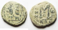 Ancient Coins - ORIGINAL DESERT PATINA: BYZANTINE. JUSTIN II & SOPHIA. AE FOLLIS